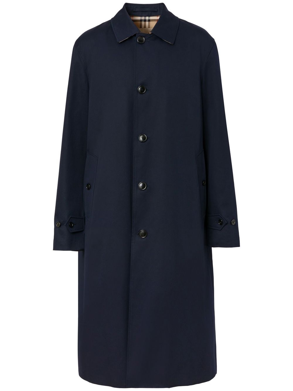 Burberry Single-breasted Hooded Coat In Blue