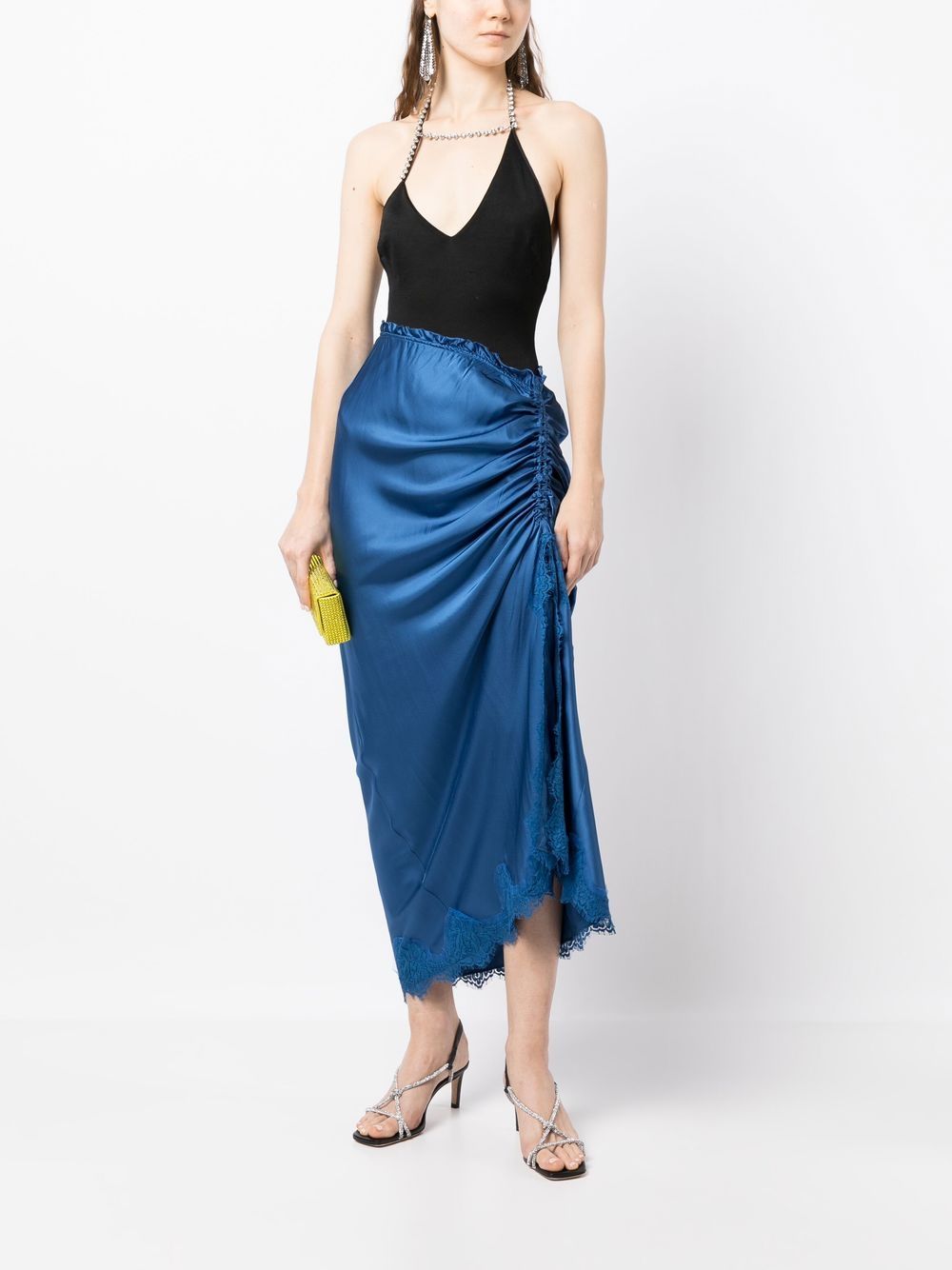 Shop Madison.maison Lace-detail Ruched Maxi Dress In Blue
