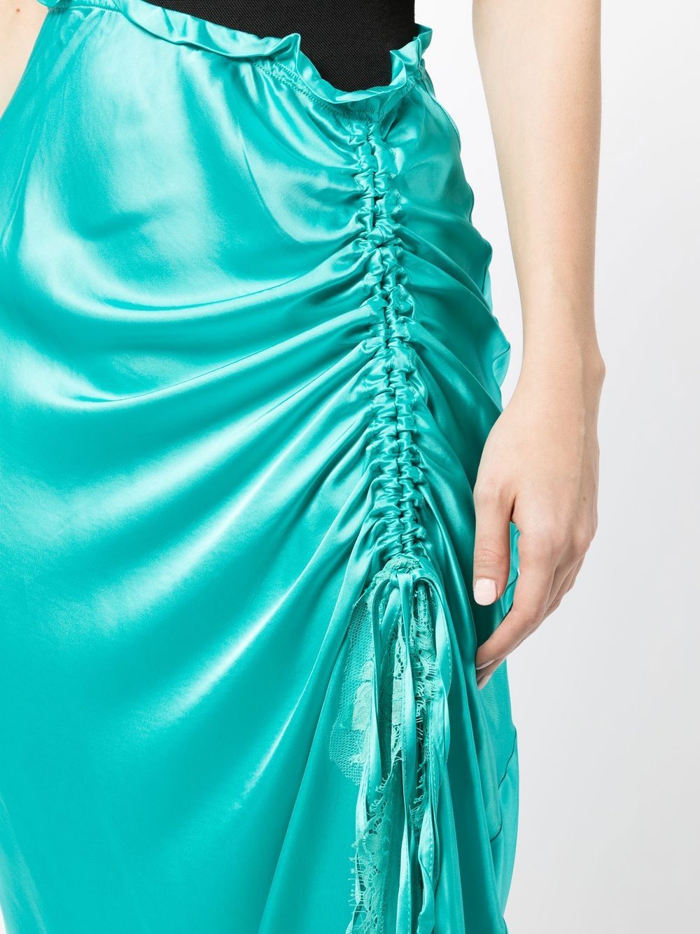 Shop Madison.maison Lace-detail Ruched Maxi Dress In Blue