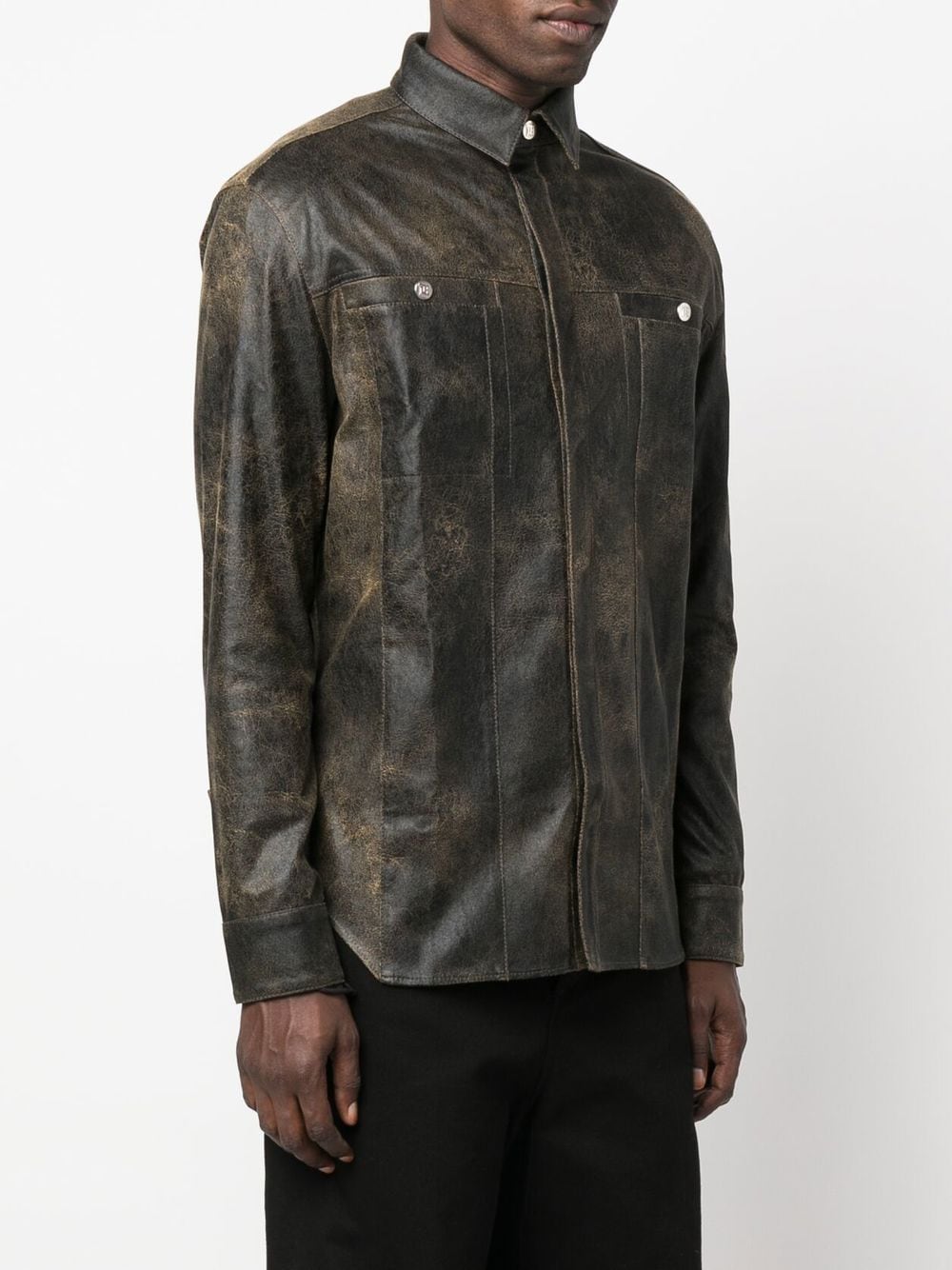 Shop Misbhv Long-sleeve Faux-leather Shirt In 褐色