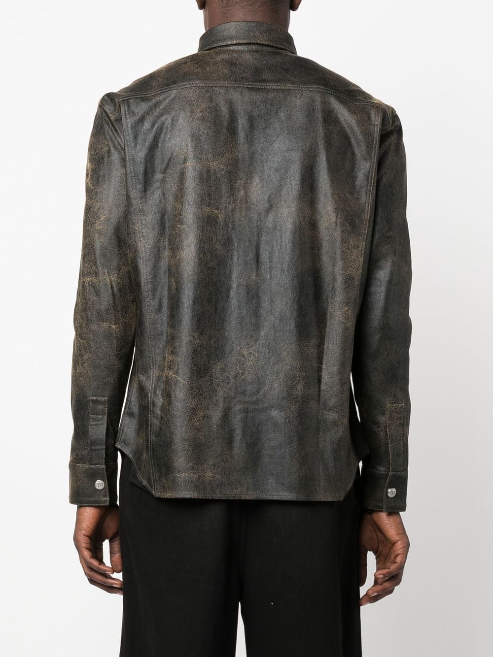 Shop Misbhv Long-sleeve Faux-leather Shirt In 褐色