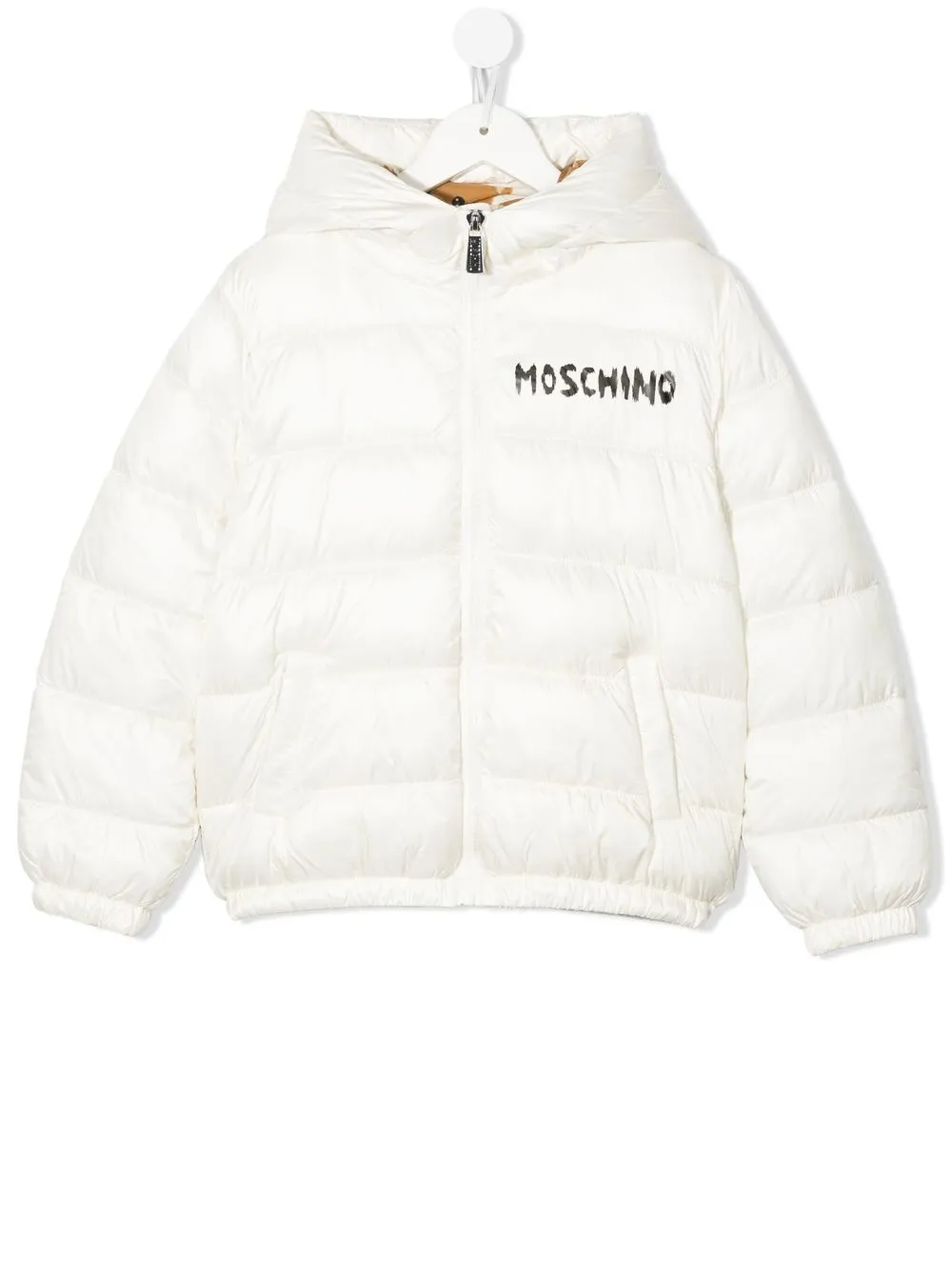 

Moschino Kids chamarra capitonada con capucha y logo estampado - Blanco