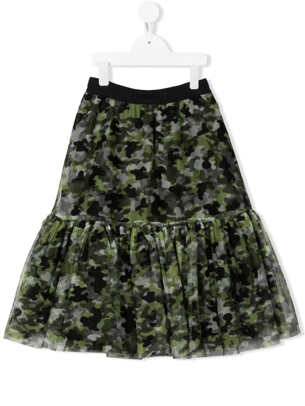 

TWINSET Kids falda de tul con estampado militar - Verde