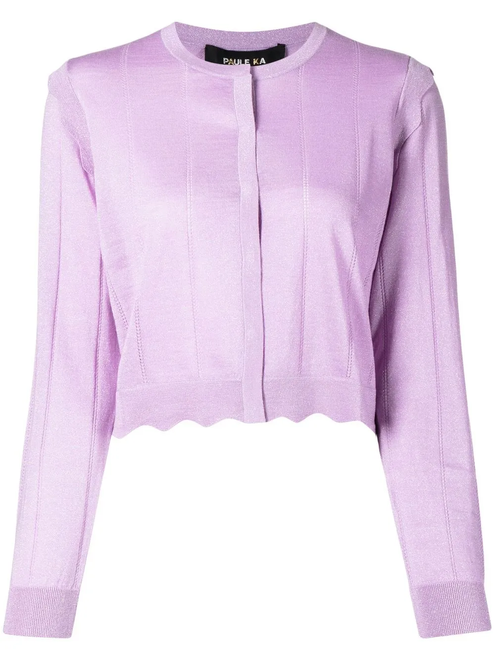 Paule Ka Pointelle-knit Crew-neck Cardigan In Purple