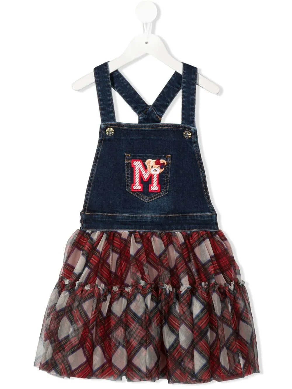 

Monnalisa vestido estilo jumper con parche del logo - Azul