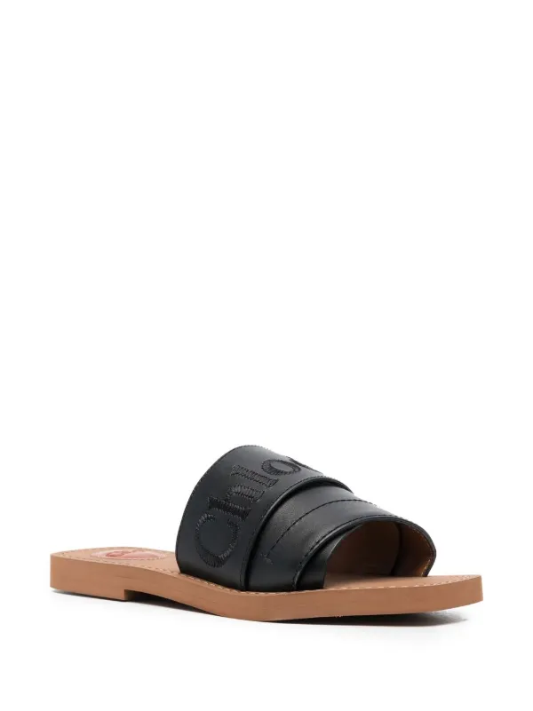 Chloé logo-embroidered Leather Sandals | Black | FARFETCH