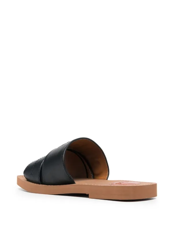 Chloé logo-embroidered Leather Sandals | Black | FARFETCH