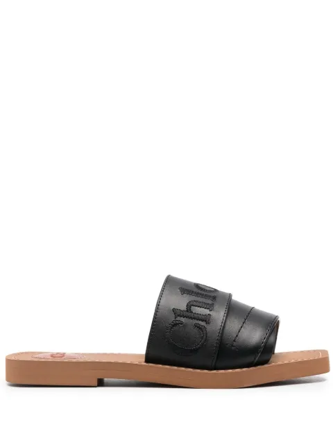 Chloé logo-embroidered leather sandals