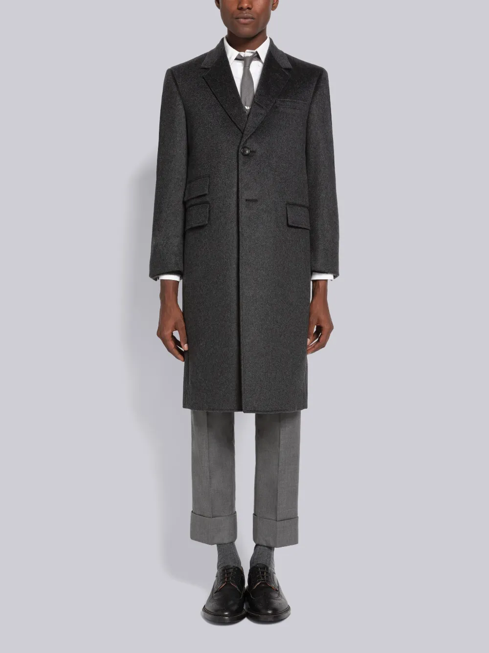 Thom Browne Grosgrain-tab Cashmere Coat In Grey