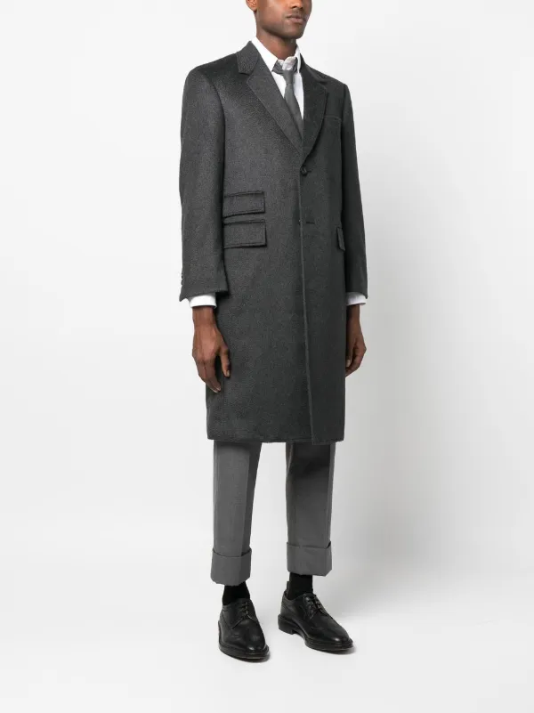 Thom Browne grosgrain-tab Cashmere Coat | Grey | FARFETCH