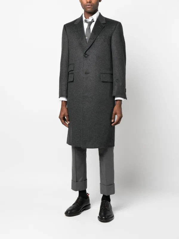 Thom Browne grosgrain-tab Cashmere Coat | Grey | FARFETCH