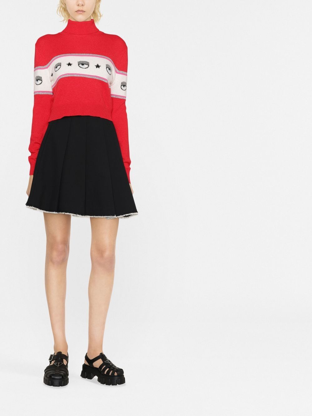 Shop Chiara Ferragni Logomania-panel Roll-neck Jumper In Red