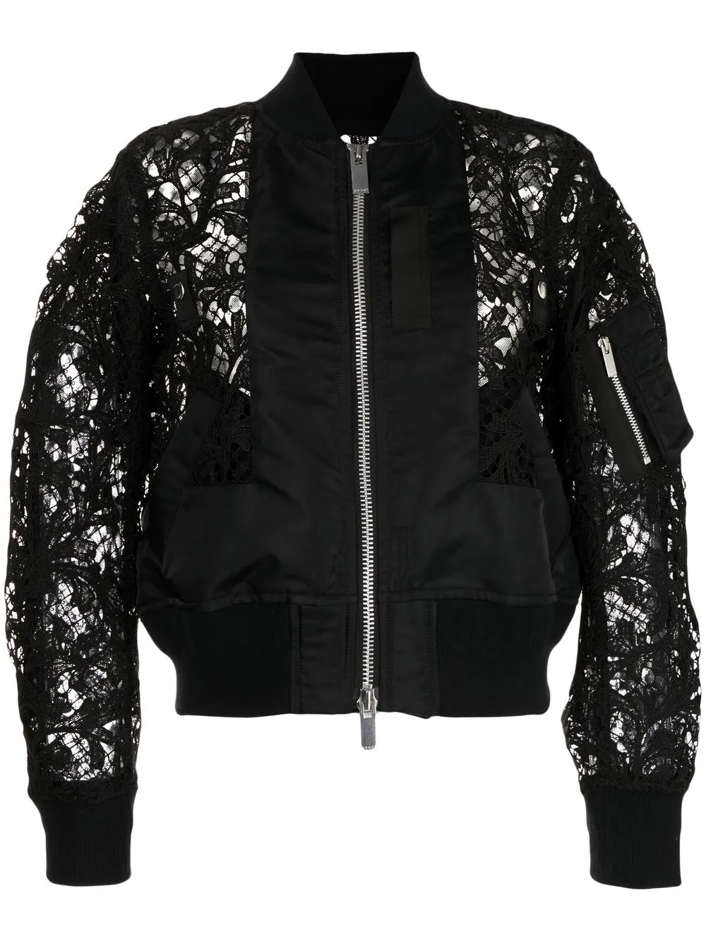 

sacai lace-detail bomber jacket - Black