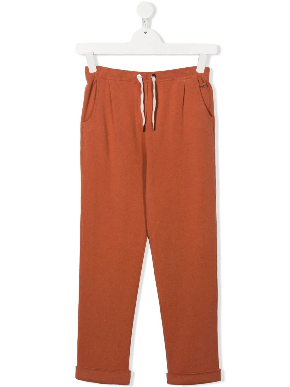 

Brunello Cucinelli Kids pantalones tejidos de canalé con cordones - Naranja