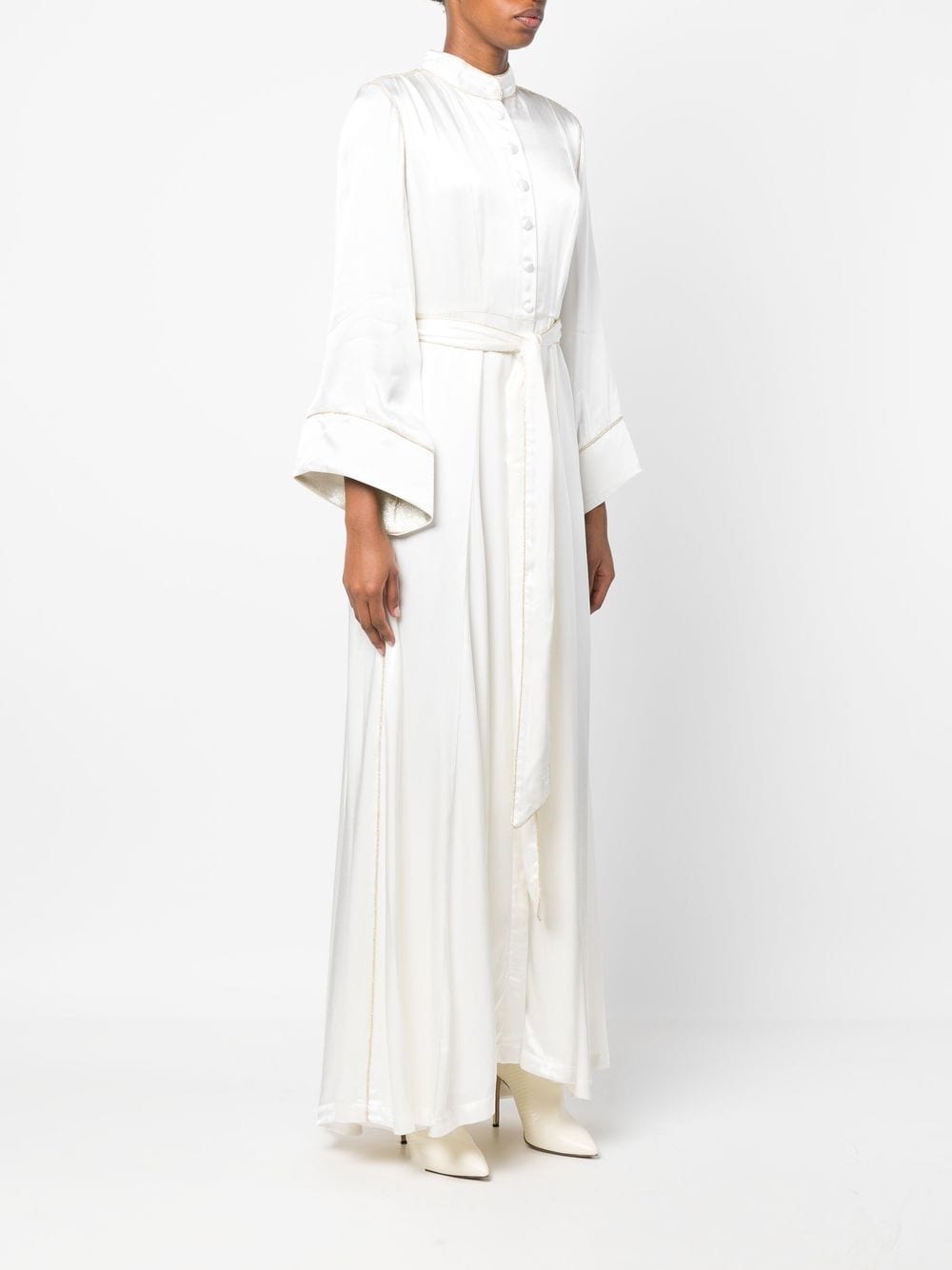 Shop Baruni Belted Satin Maxi Dress In White