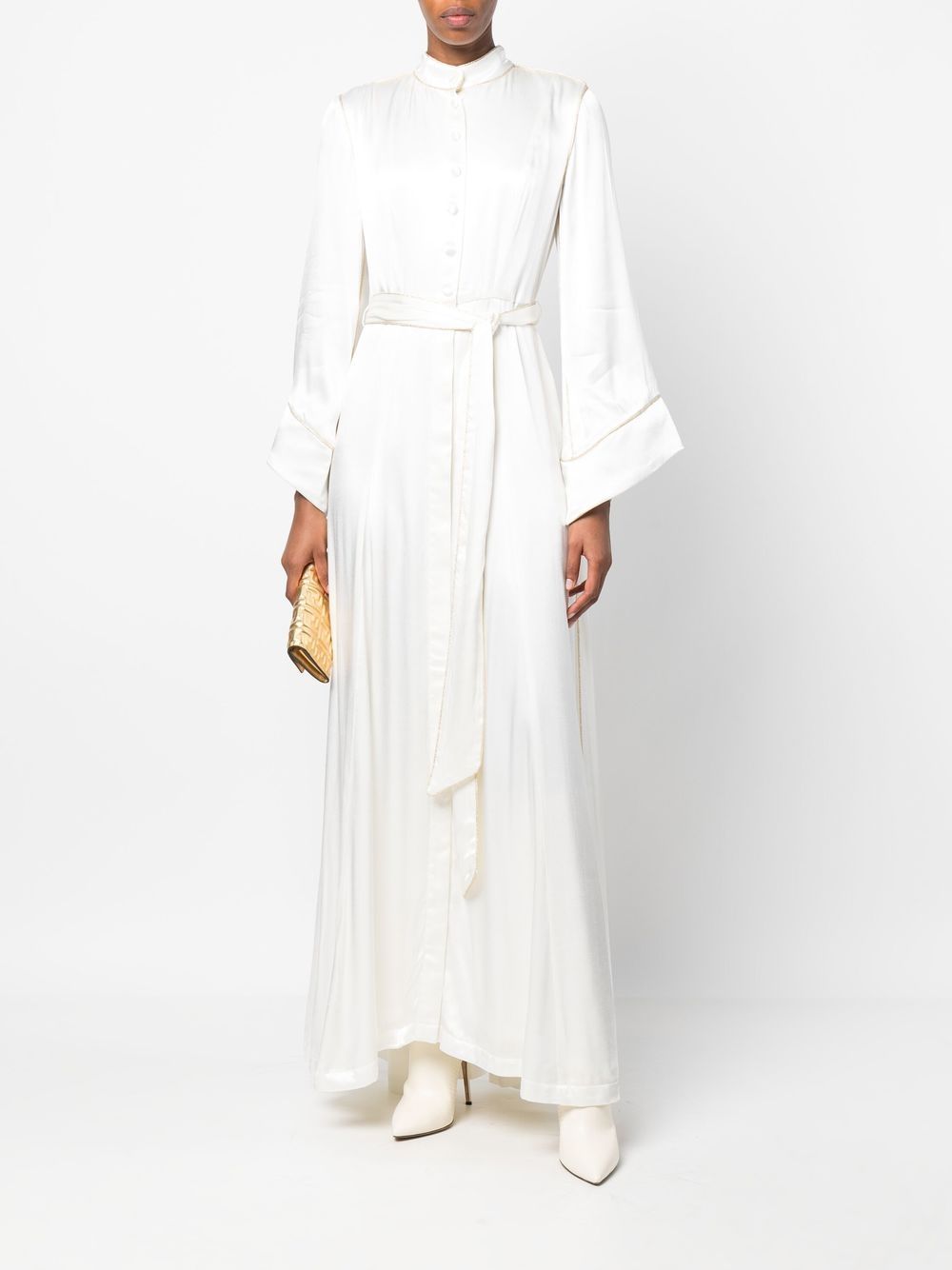 Shop Baruni Belted Satin Maxi Dress In White