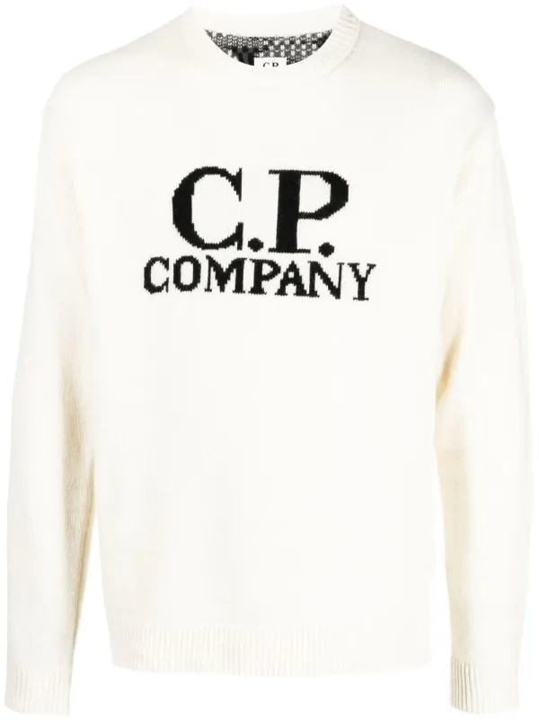 C.P. Company intarsia-knit Logo Crew-Neck Jumper - Neutrals