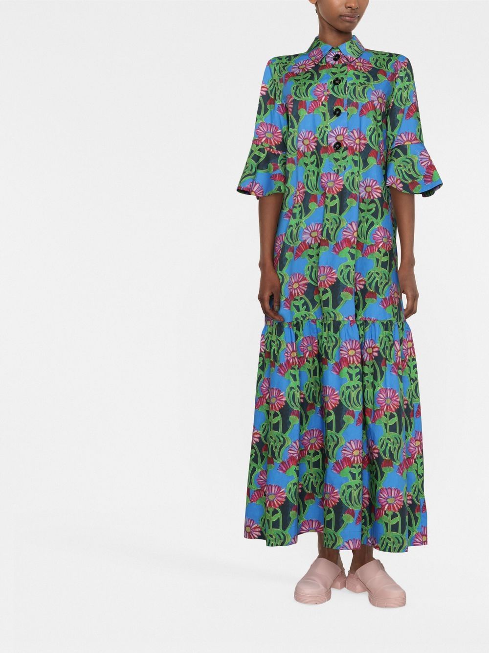 La DoubleJ Midi-jurk met bloemenprint - Blauw