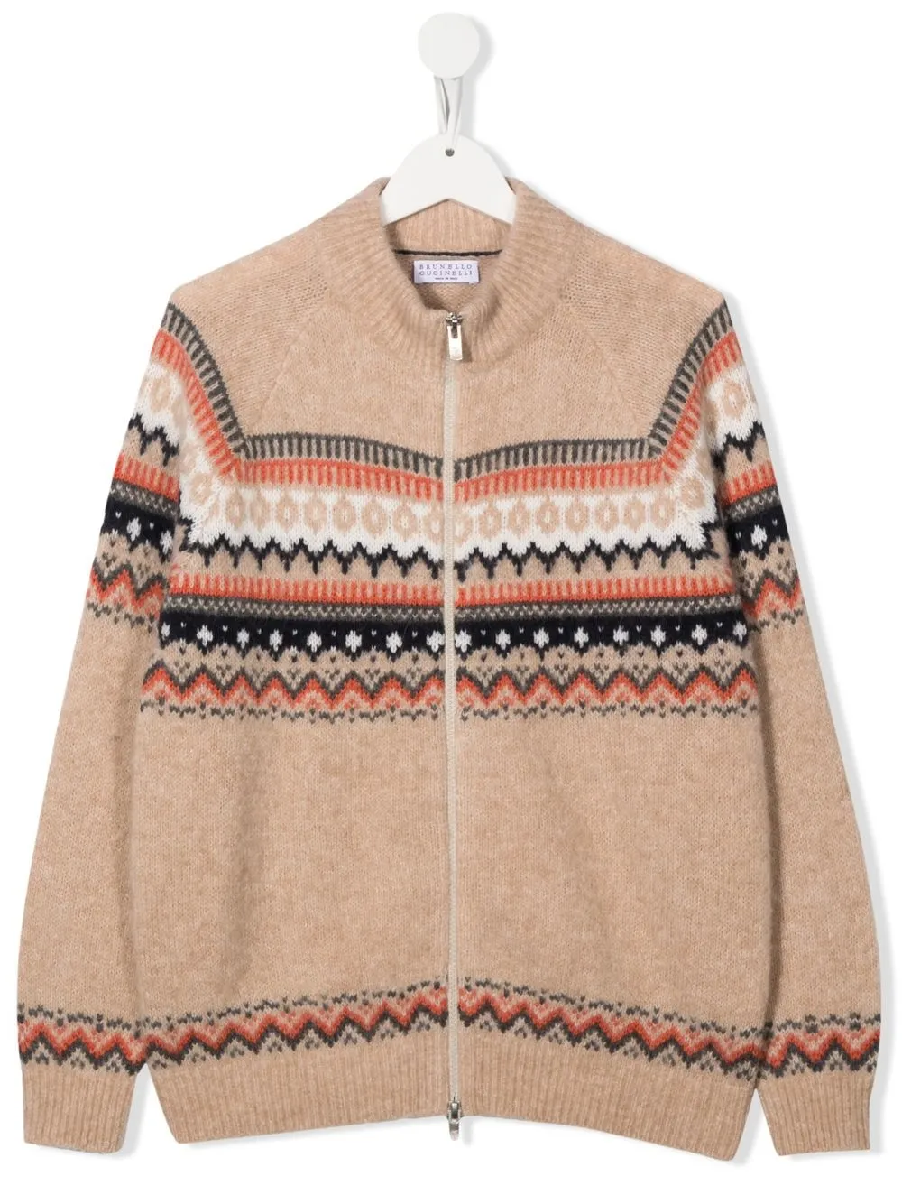 

Brunello Cucinelli Kids cárdigan de tejido fair isle con cierre - Neutro