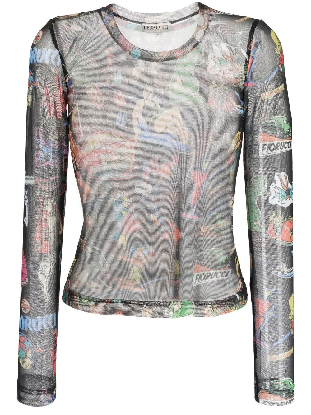 

Fiorucci sticker-print sheer top - Black