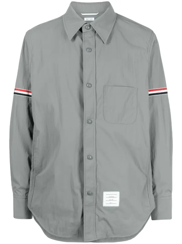 THOM BROWNE グレー ボタンダウンシャツ　RWB トリコロール　3 Thom Browne RWB アームバンド シャツジャケット | グレー | FARFETCH JP
