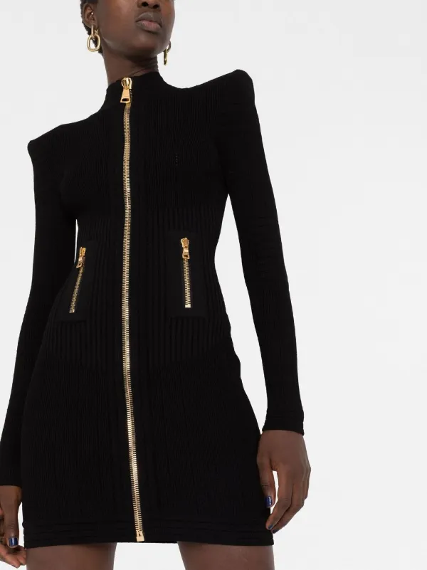 Balmain Ribbed zip-up Dress - Farfetch
