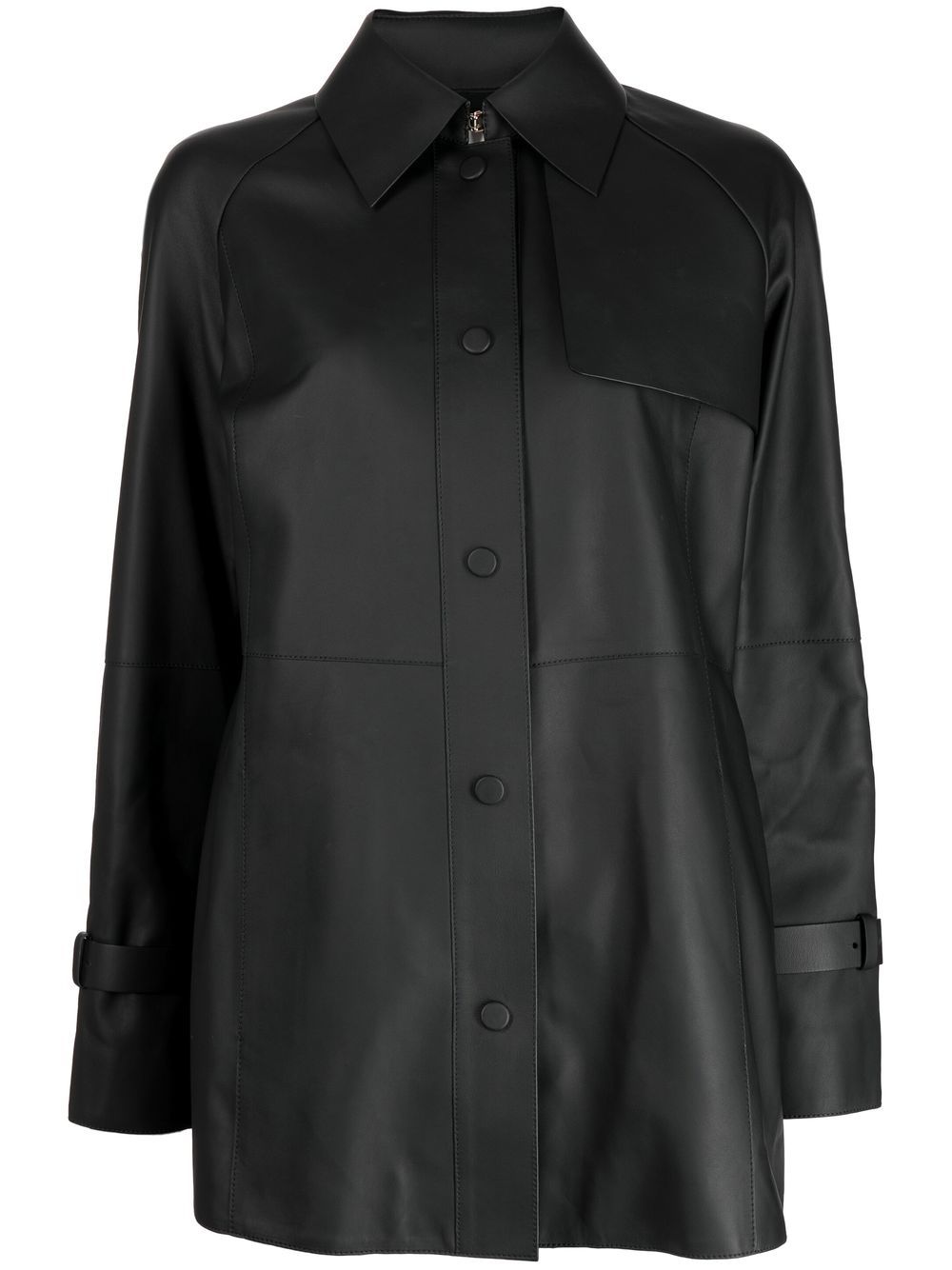 Fendi Belted Leather Shirt In Black