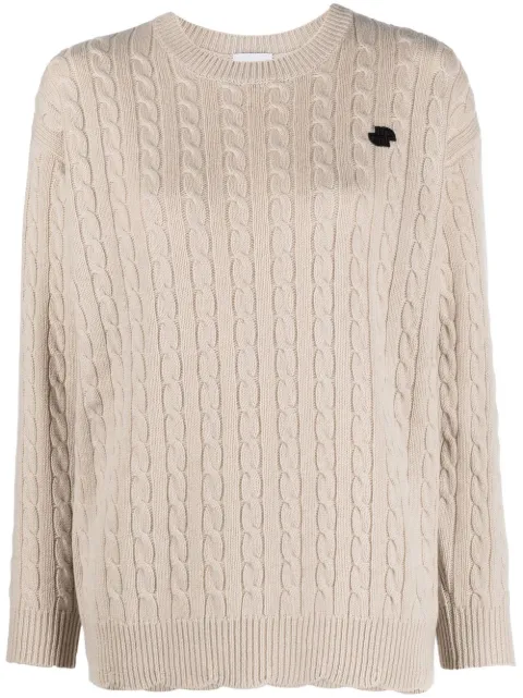 Patou logo-patch cable-knit jumper