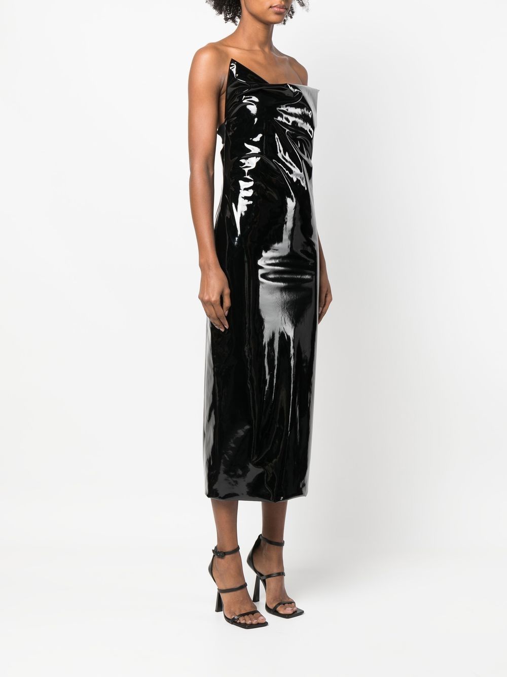 Shop Sportmax High-shine Strapless Midi Dress In Black