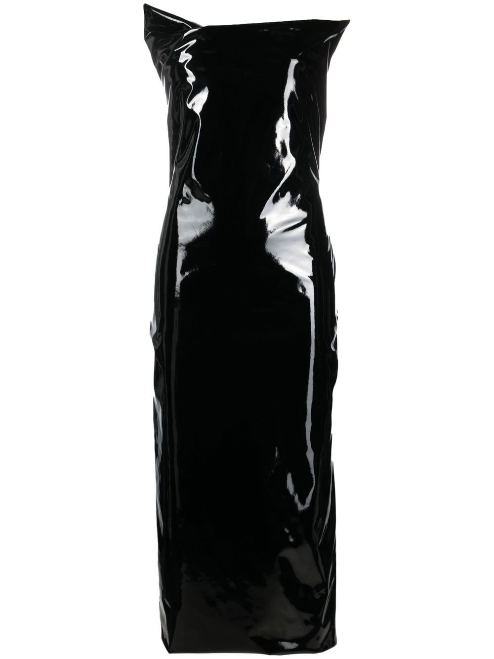 Shop Sportmax High-shine Strapless Midi Dress In Black