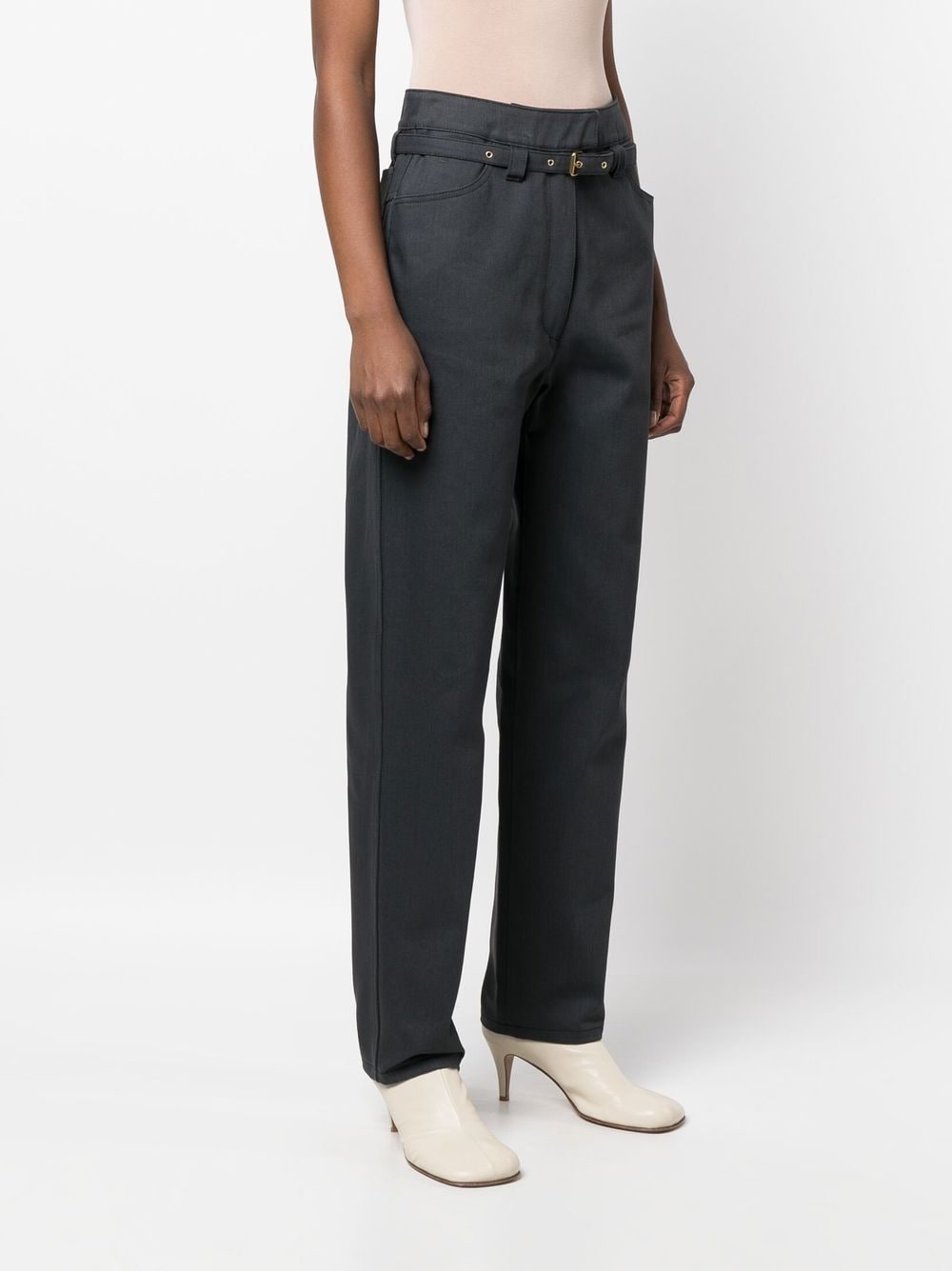 Shop Veronique Leroy Belted-waist Tailored Trousers In Grey