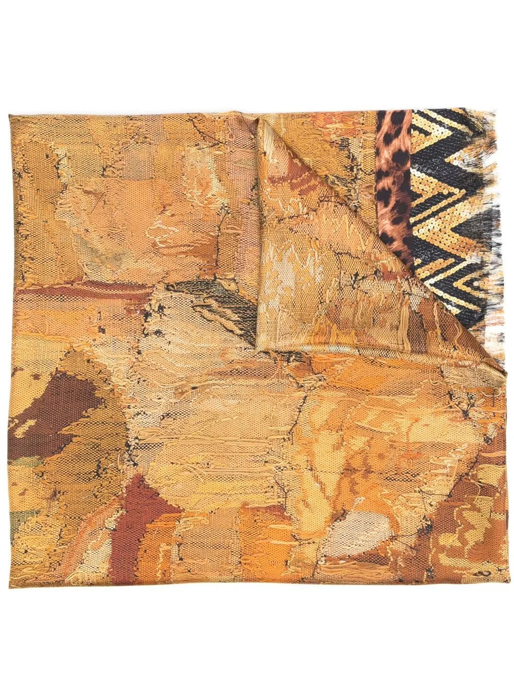 

Pierre-Louis Mascia abstract-print frayed-trim scarf - Brown