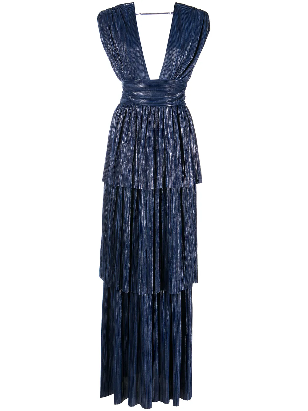 Sabina Musayev Judith Foiled Pleated Knit Maxi Dress In Blue-drk | ModeSens