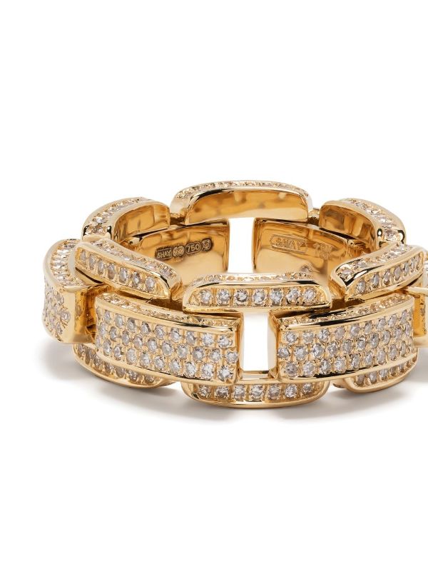 18kt yellow gold 3 link diamond ring