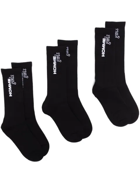 HommeGirls three-pack intarsia-logo socks