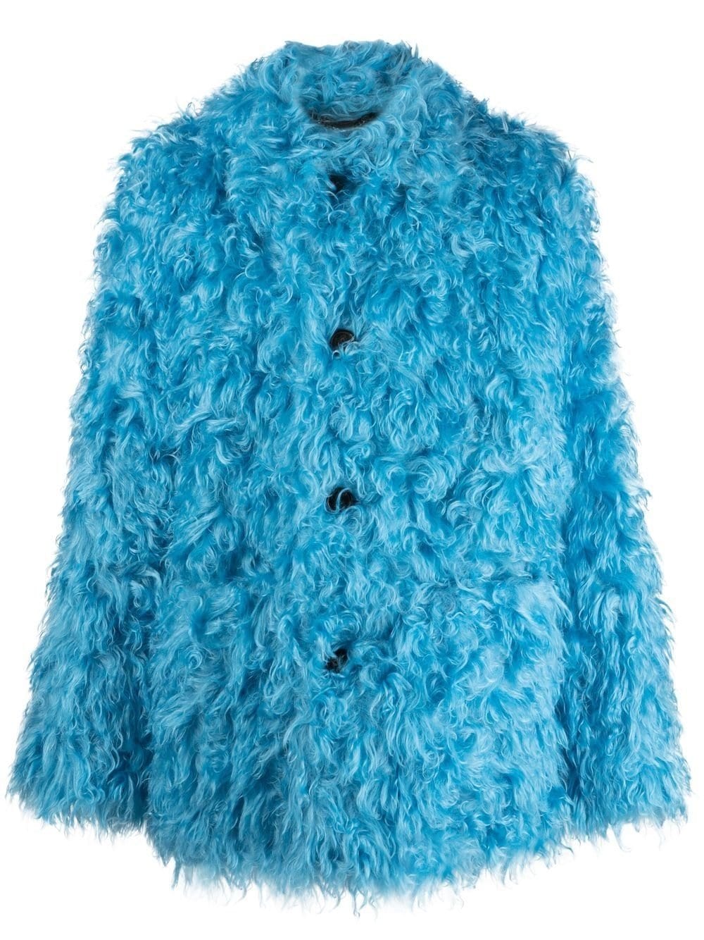 Dries Van Noten fluffy mohair coat blue | MODES