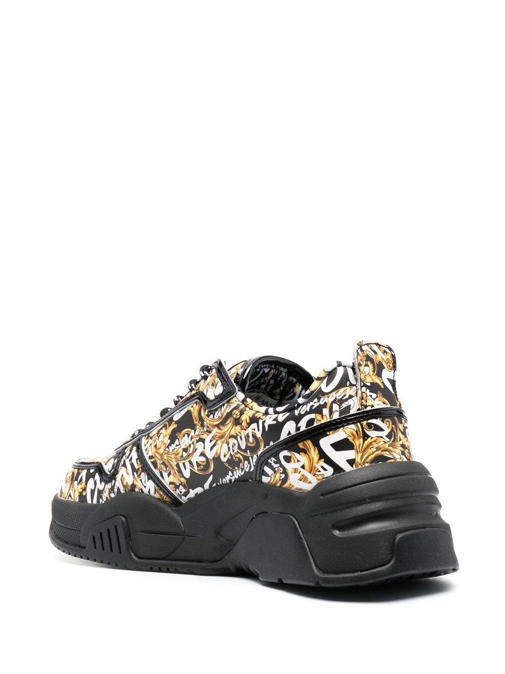 Shop Versace Jeans Couture Logo Brush Couture-print Sneakers In Black