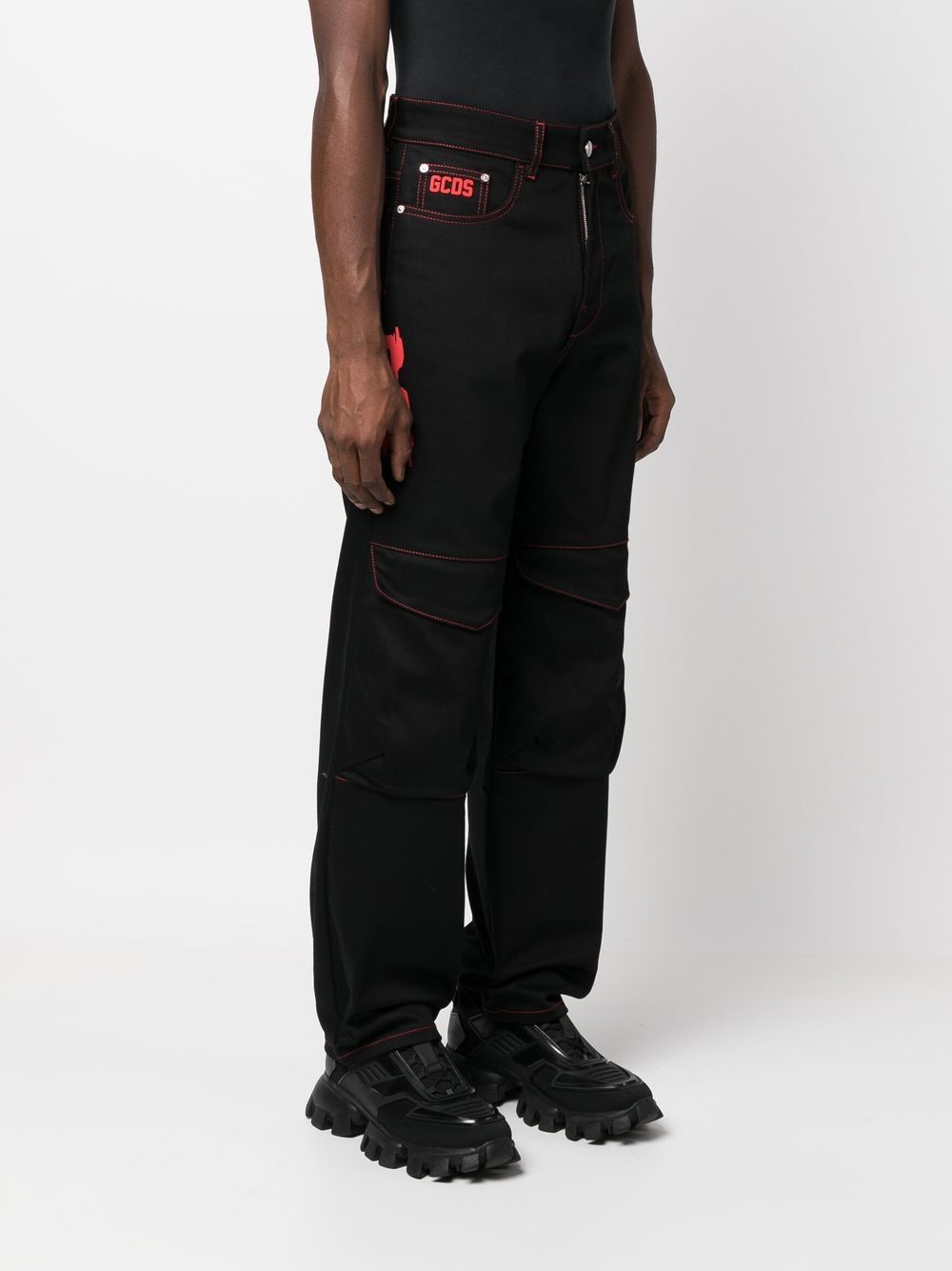 Shop Gcds Logo-print Straight-leg Jeans In Black