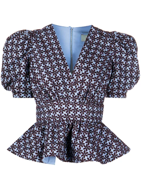 Silvia Tcherassi Lavagna floral-embroidered peplum top