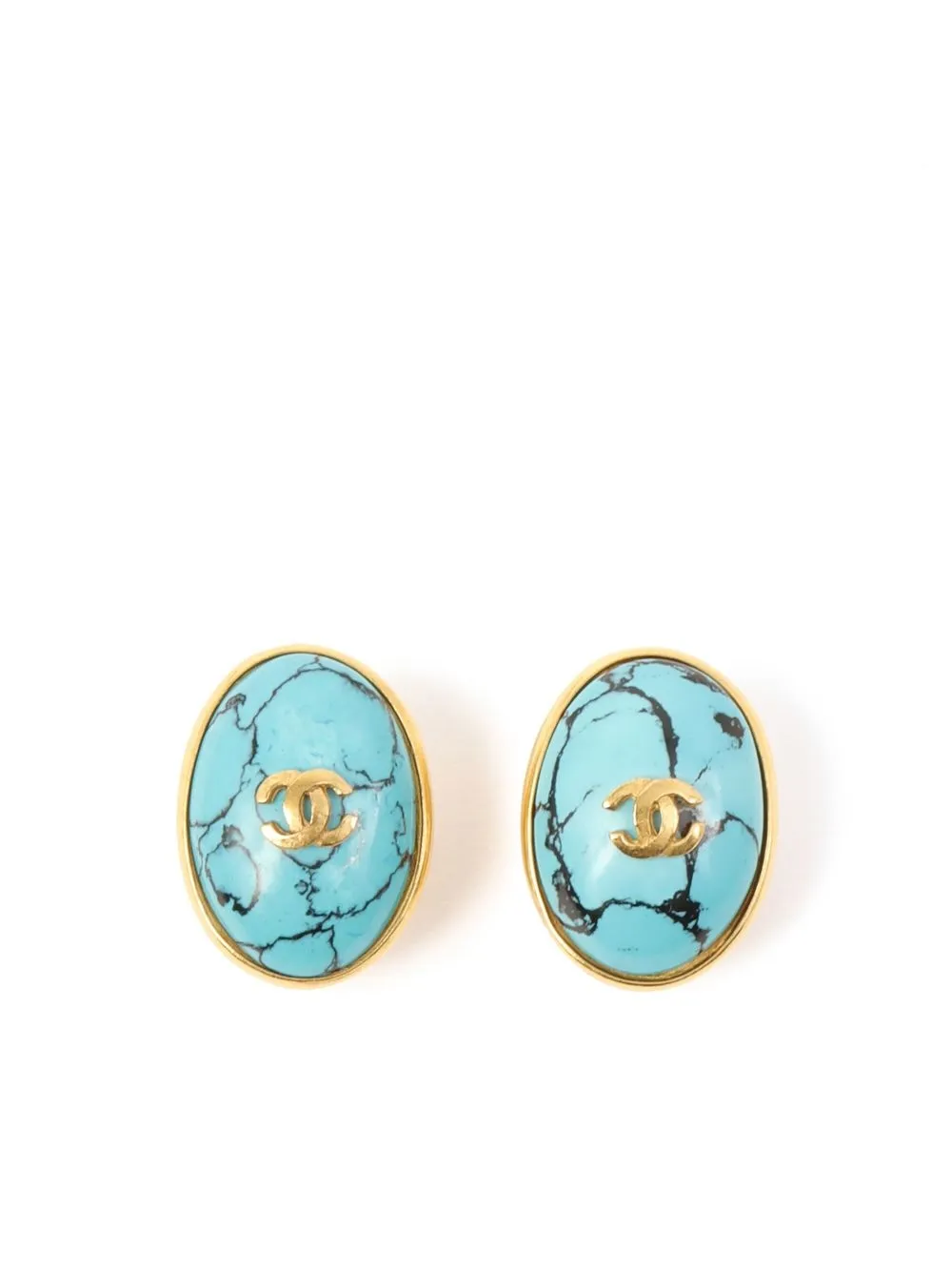 

CHANEL Pre-Owned aretes ovalados con logo CC 1997 - Azul