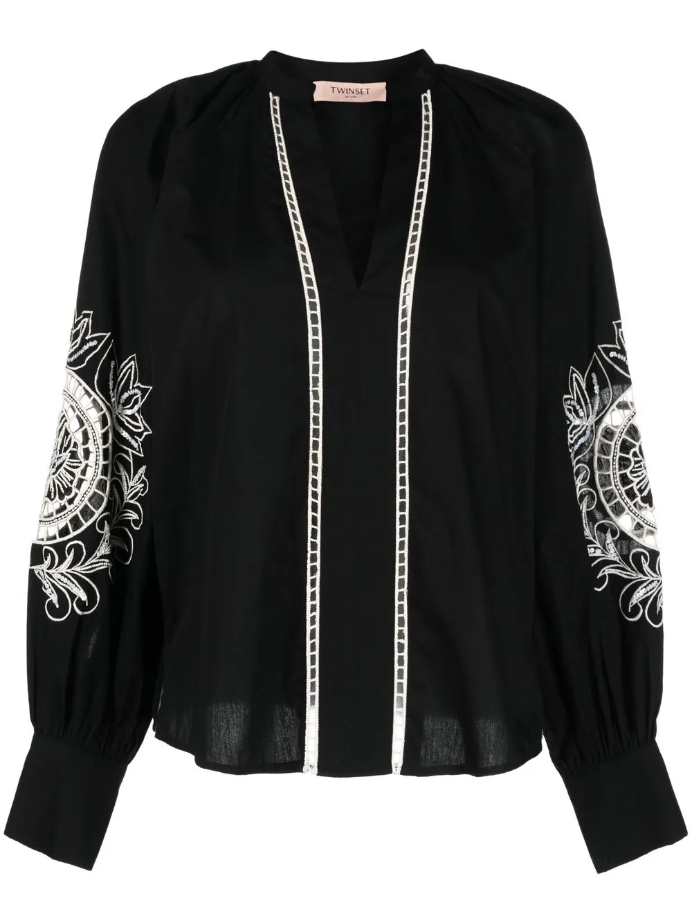 

TWINSET blusa bordada con cuello en V - Negro