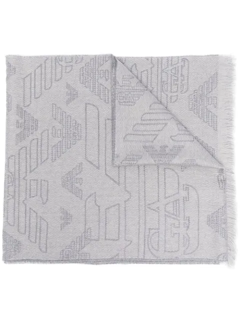 Emporio Armani embroidered frayed-edge wool scarf