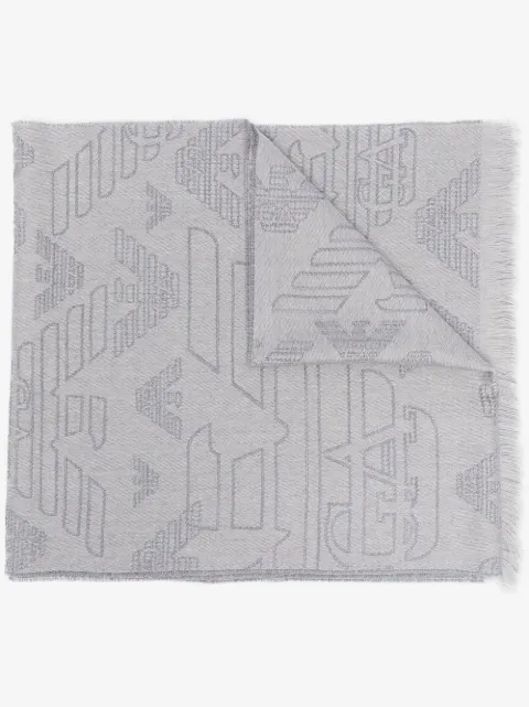 Emporio Armani embroidered frayed-edge wool scarf