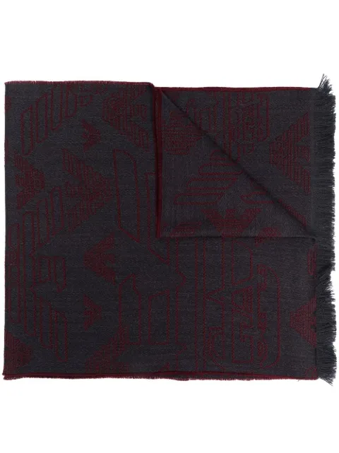 embroidered frayed-edge wool scarf
