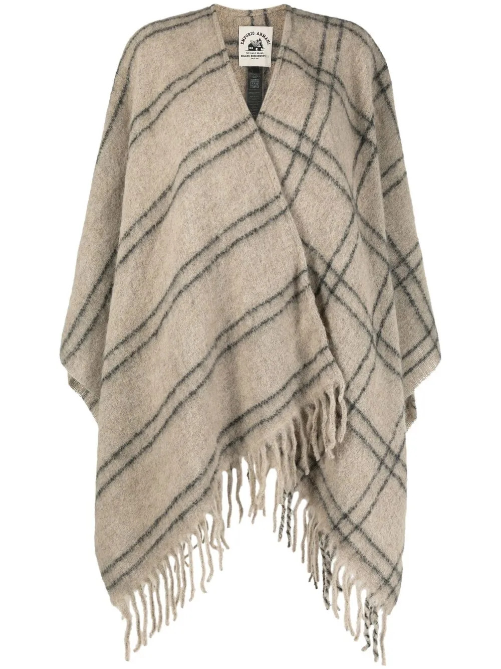 

Emporio Armani fringed check-print scarf coat - Neutrals