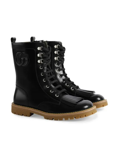 Gucci Kids Double G embroiered-logo lace-up boots