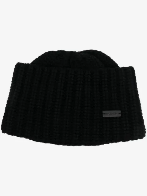 Saint Laurent logo-plaque chunky knit cashmere beanie
