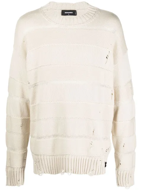 distressed stripe-pattern jumper