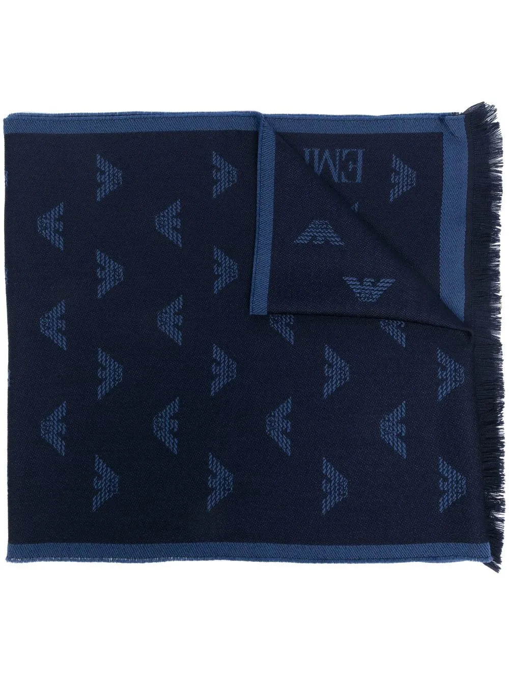 

Emporio Armani embroidered frayed-edge wool scarf - Blue