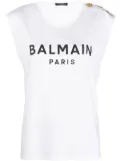 Balmain button-detail logo-print tank top - White